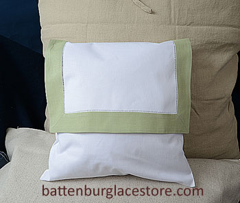 Hemstitch Baby Envelope Pillows. 12"x12". Mellow Green color